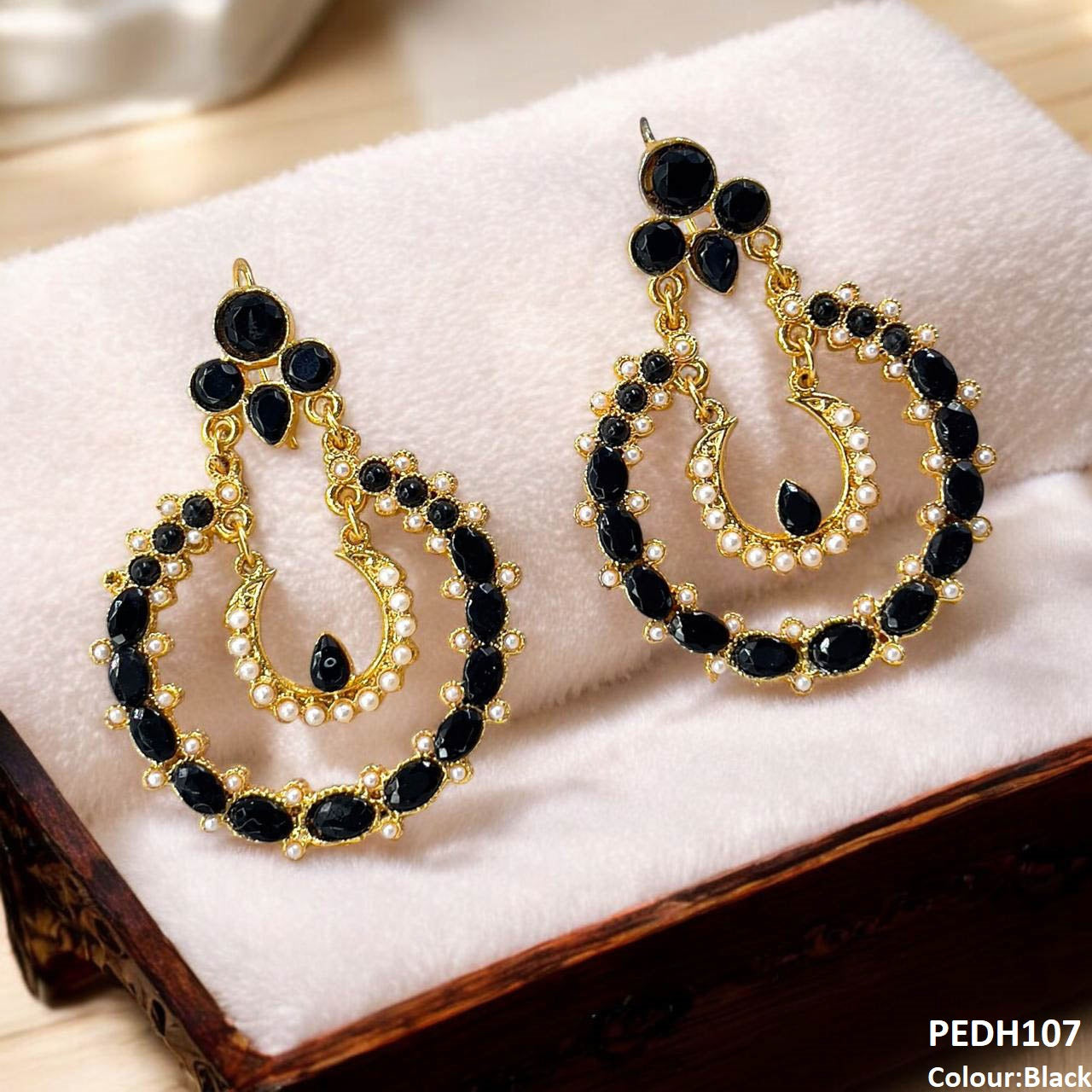 PEDH107 MZM Double Moon Drop Earrings  - PEDH