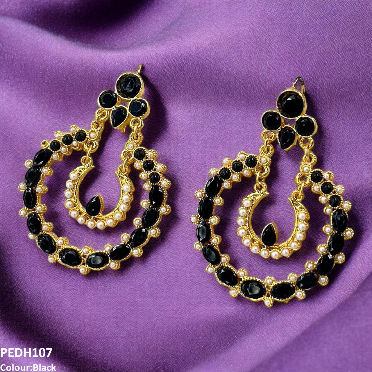 PEDH107 MZM Double Moon Drop Earrings  - PEDH