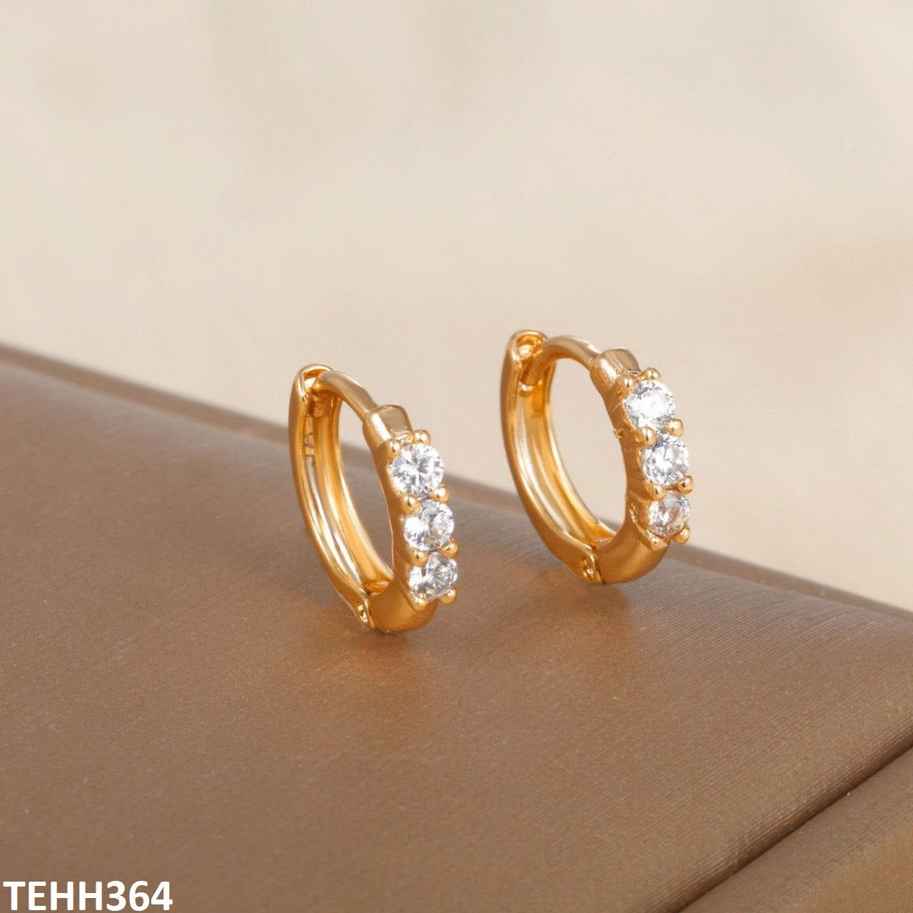 TEHH364 XUP Triple Round Stone Hoops Pair - TEHH