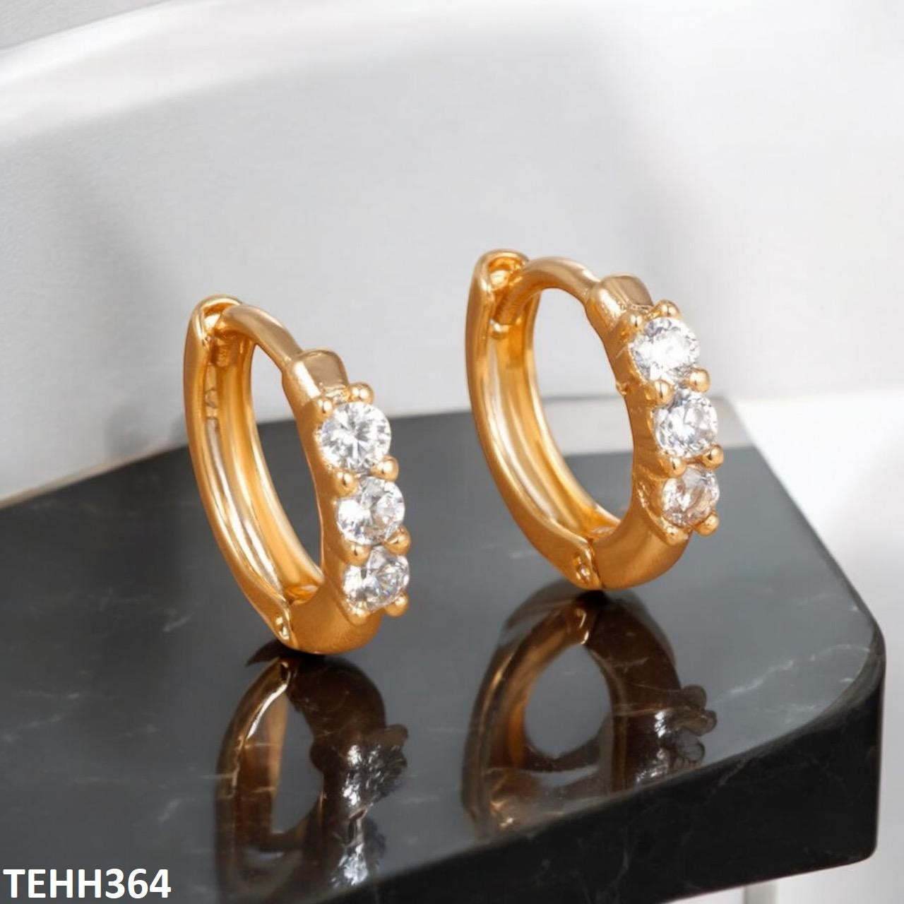 TEHH364 XUP Triple Round Stone Hoops Pair - TEHH