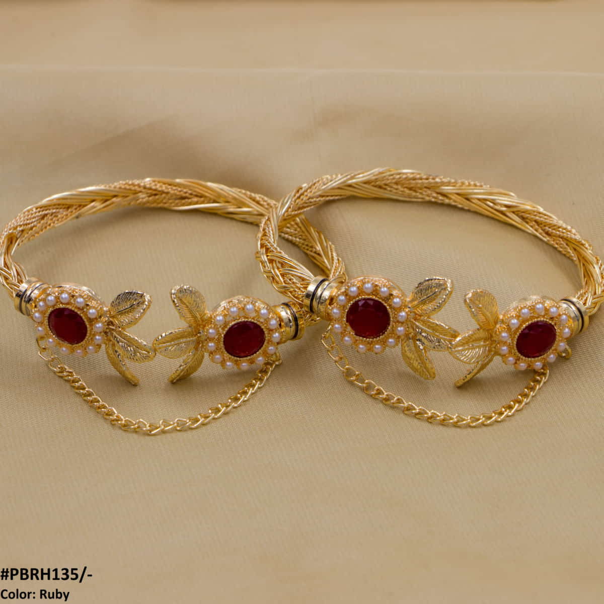 PBRH135 MZM Round Leaf Bangles Pair - PBRH