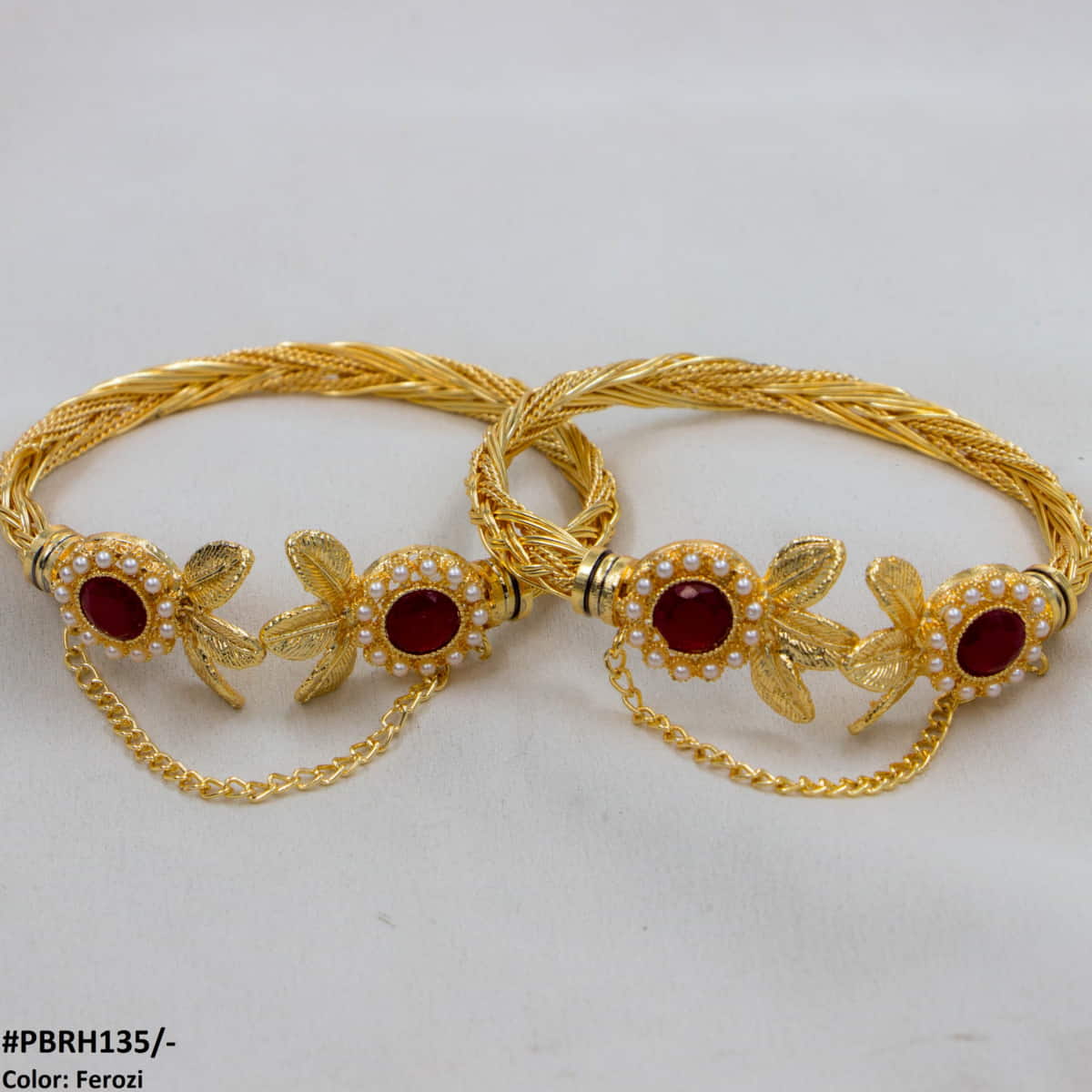 PBRH135 MZM Round Leaf Bangles Pair - PBRH