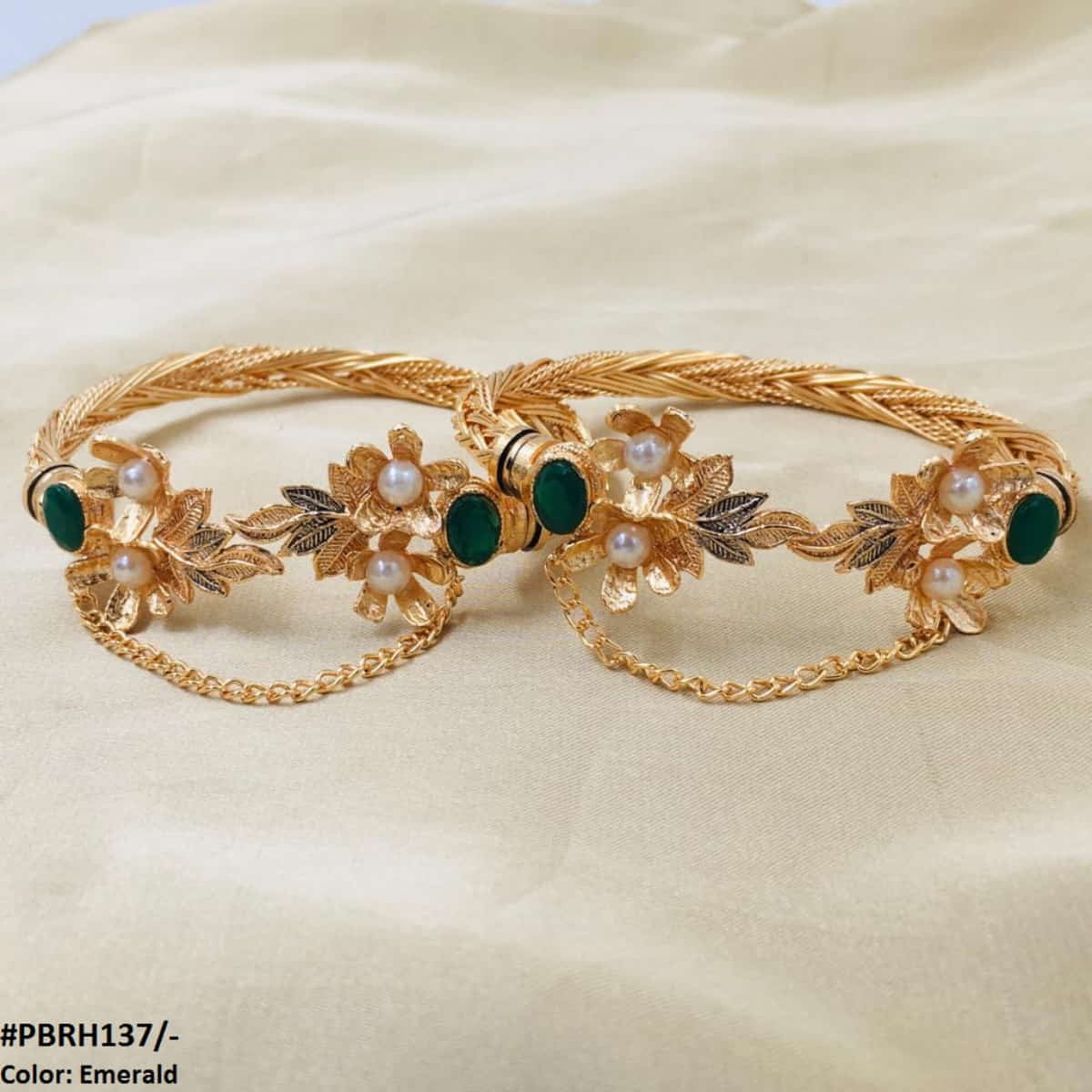 PBRH137 MZM Leaf/Flower Bangles Pair - PBRH