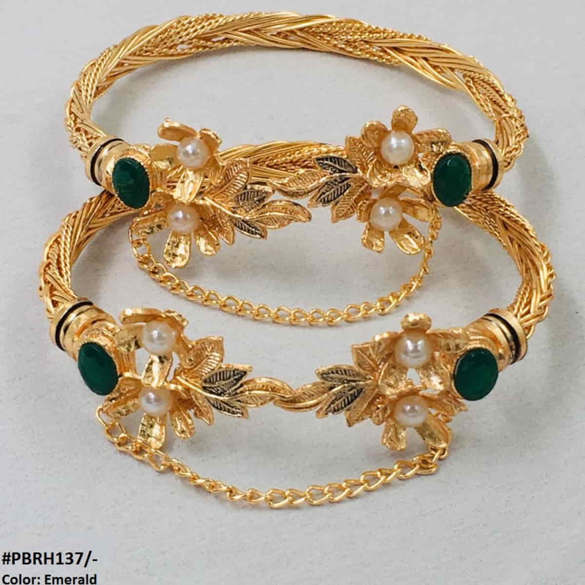 PBRH137 MZM Leaf/Flower Bangles Pair - PBRH