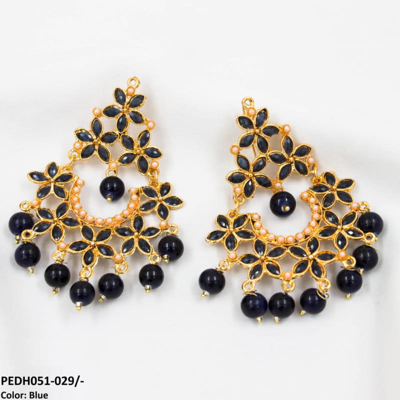 PEDH051 FRN Flower Pearl Drop Earrings Pair - PEDH