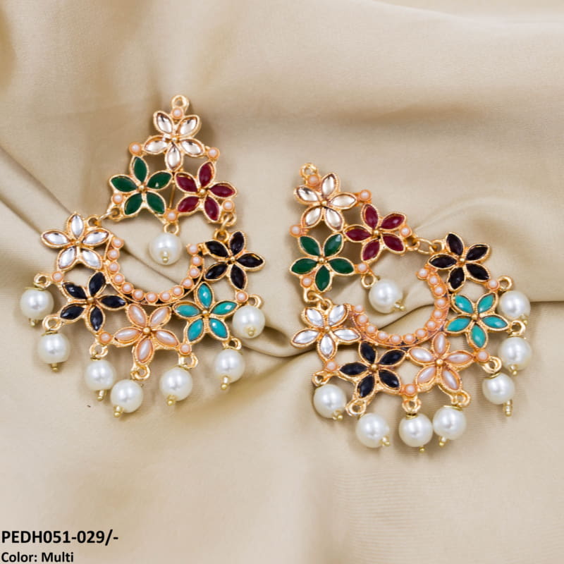 PEDH051 FRN Flower Pearl Drop Earrings Pair - PEDH