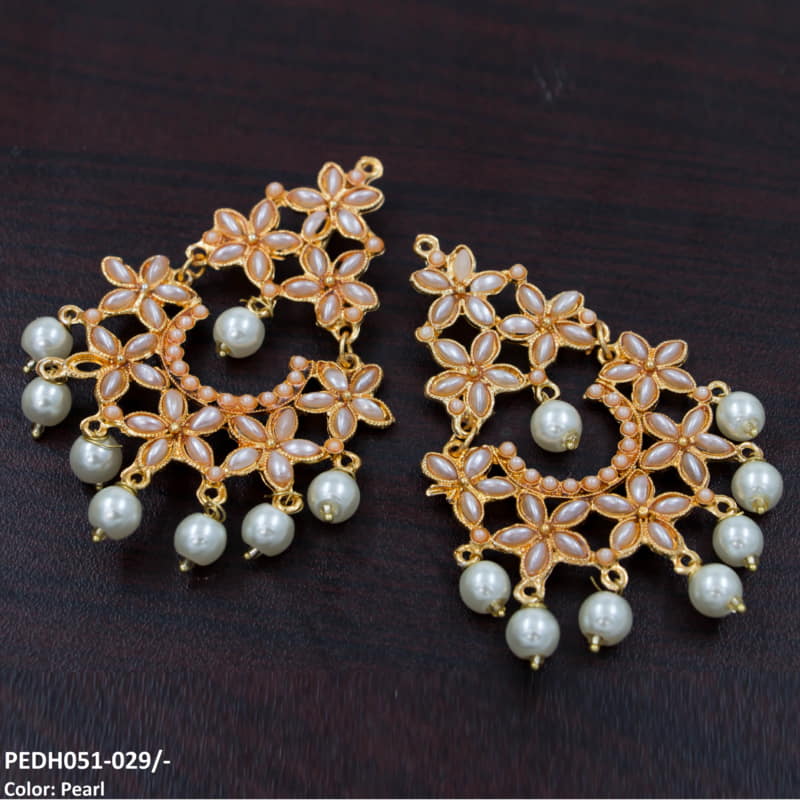 PEDH051 FRN Flower Pearl Drop Earrings Pair - PEDH