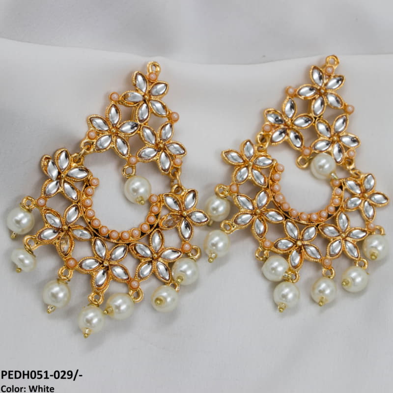 PEDH051 FRN Flower Pearl Drop Earrings Pair - PEDH