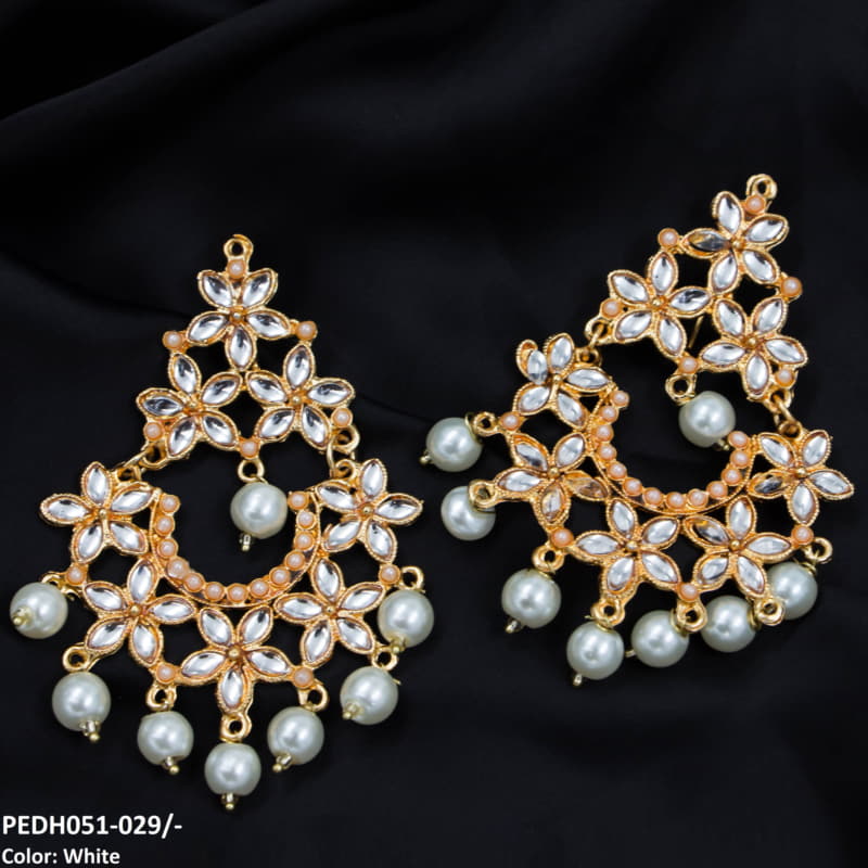 PEDH051 FRN Flower Pearl Drop Earrings Pair - PEDH