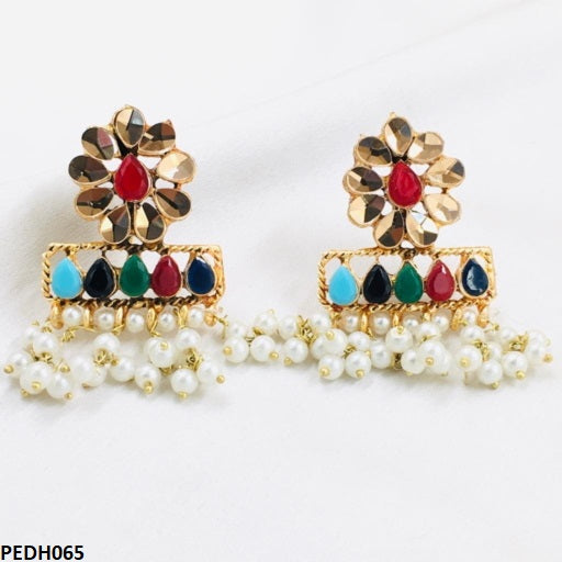 PEDH065 FRN Flower Pearl  Earrings Drop - PEDH