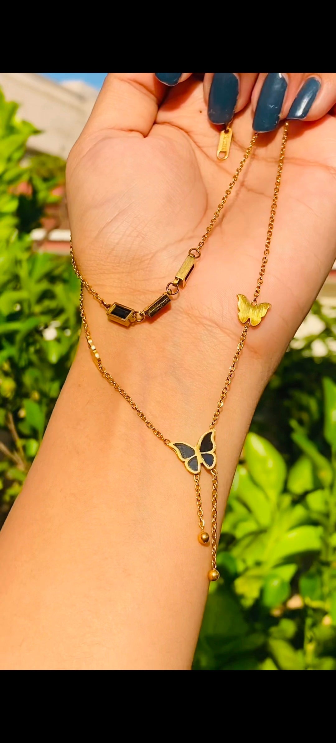 Butterfly Double Chain Pendant & Bracelet