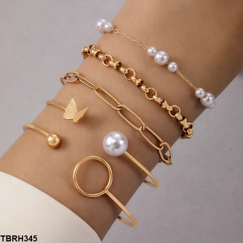 TBRH345 YYE Butterfly/Oval/Pearl Bracelet Set - CBRH