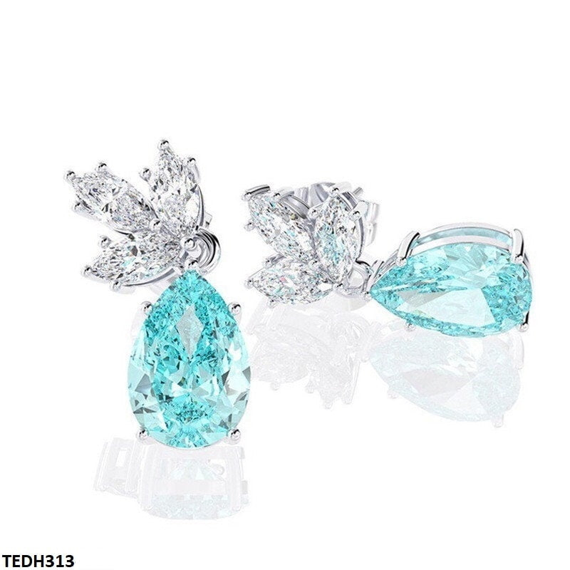 TEDH313 CSH White & Aqua Pear Drop Earrings - TEDH