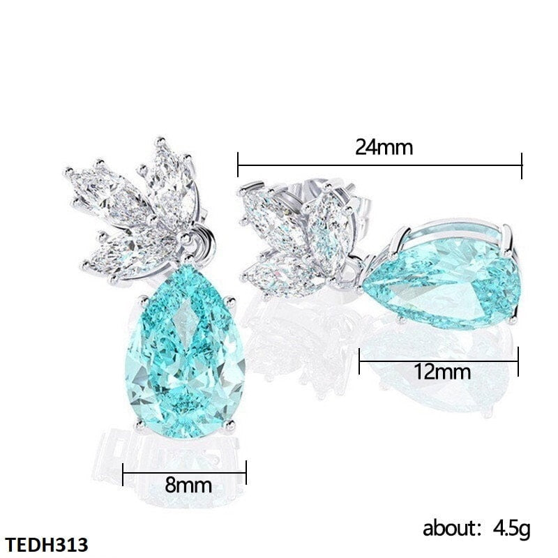 TEDH313 CSH White & Aqua Pear Drop Earrings - TEDH