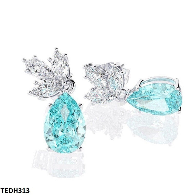 TEDH313 CSH White & Aqua Pear Drop Earrings - TEDH