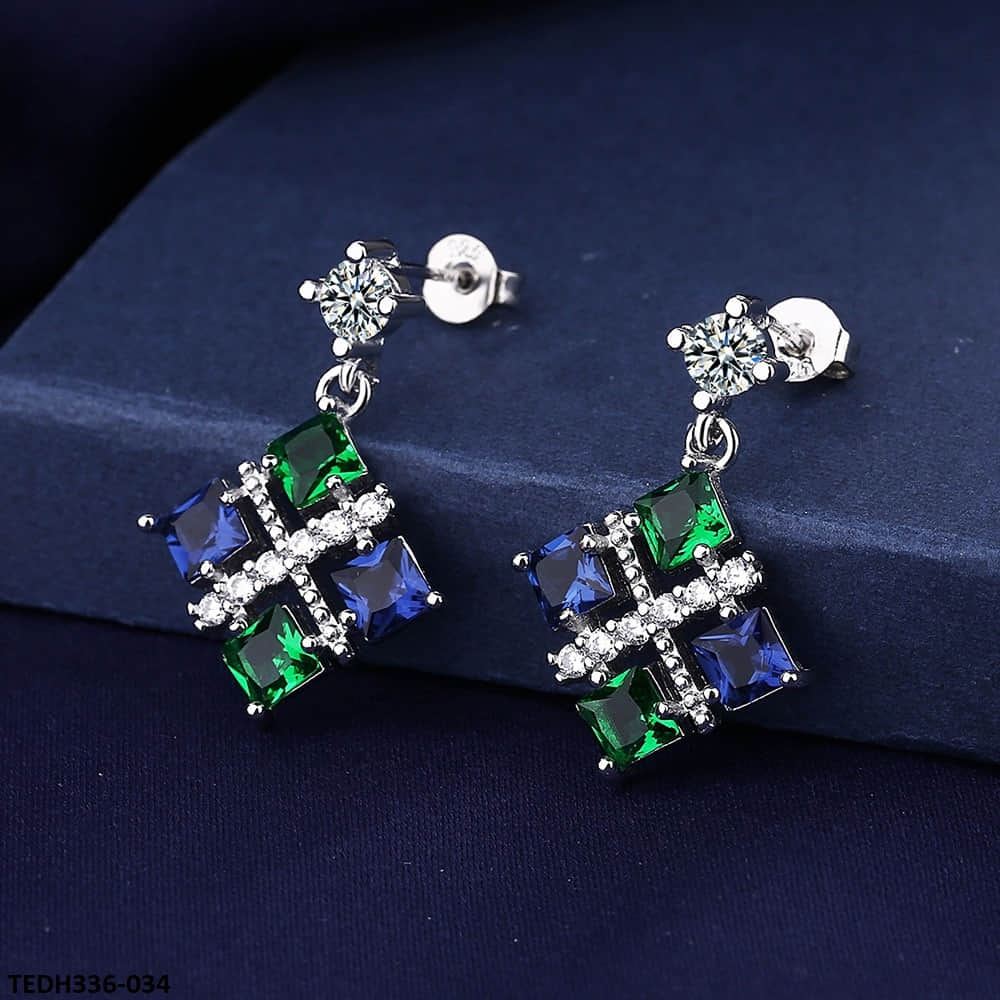 TEDH336 BLX X Blue & Green Drop Earrings Pair - TEDH