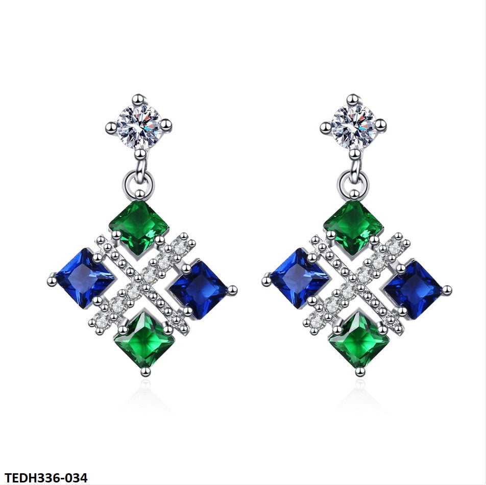 TEDH336 BLX X Blue & Green Drop Earrings Pair - TEDH