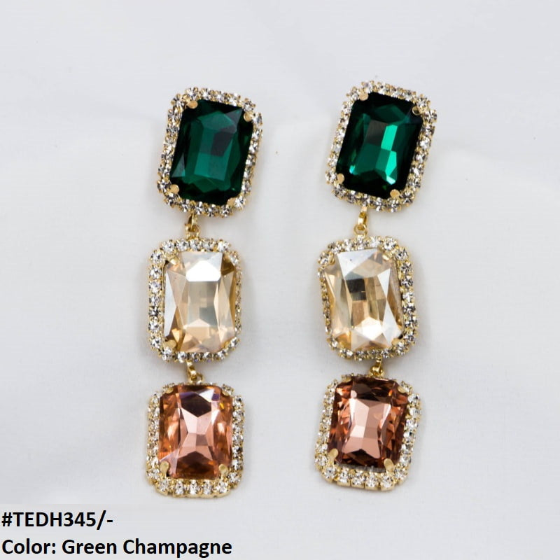 TEDH345 ZLX Cubic Rectangle Teardrop Earrings Pair - CEDH