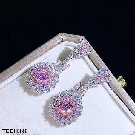 TEDH390 GWH Pink Circle Drop Eariings Pair - TEDH