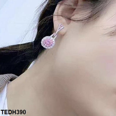 TEDH390 GWH Pink Circle Drop Eariings Pair - TEDH