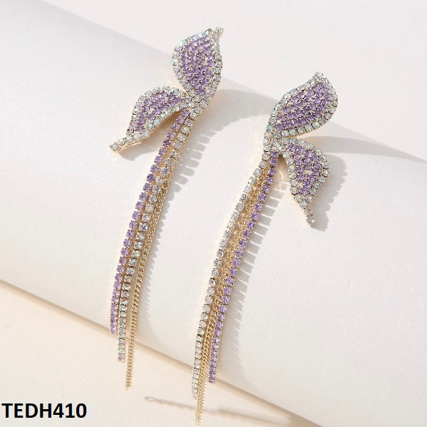 TEDH410 SIQ Crystal Butterfly Shape long Drop Earrings - CEDH