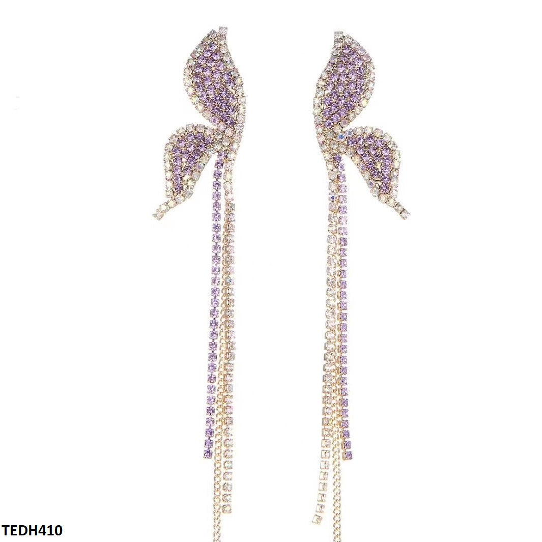 TEDH410 SIQ Crystal Butterfly Shape long Drop Earrings - CEDH