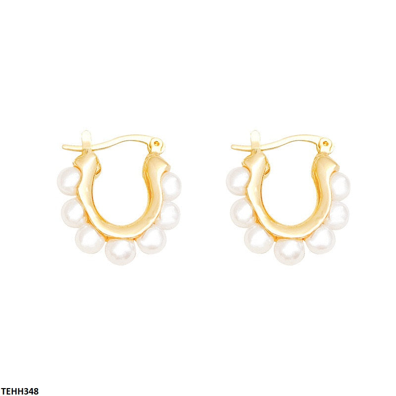 TEHH348 HJF Round Pearl Ear Hoops Pair -CEHH