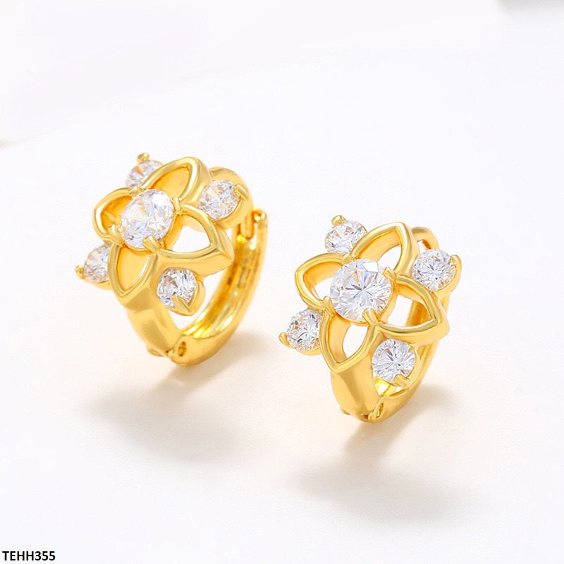 TEHH355 XUP Flower Round Stone Hoops Pair - TEHH