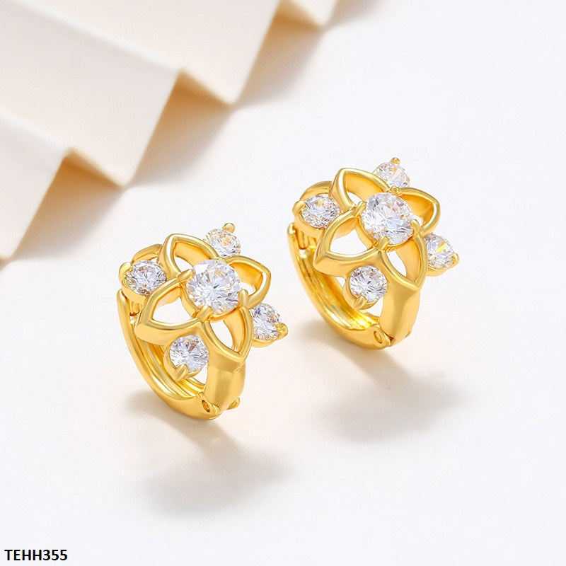 TEHH355 XUP Flower Round Stone Hoops Pair - TEHH