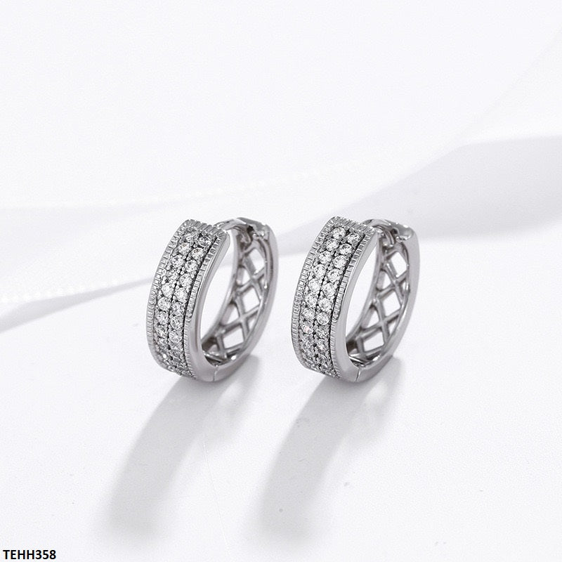 TEHH358 XUP Round Stone Hoops Pair - TEHH