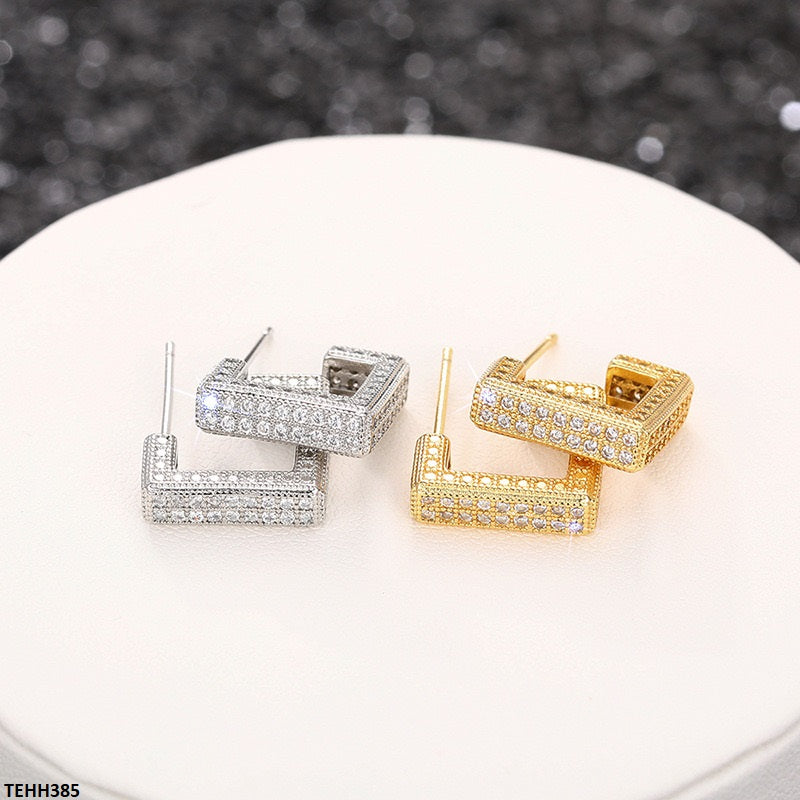 TEHH385 CSH Half Square Ear Hoops Pair -CEHH