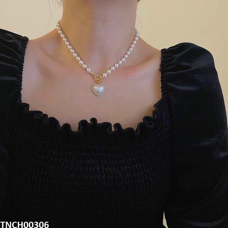 TNCH00306 QWN Heart Drop Pearl Necklace - TNCH