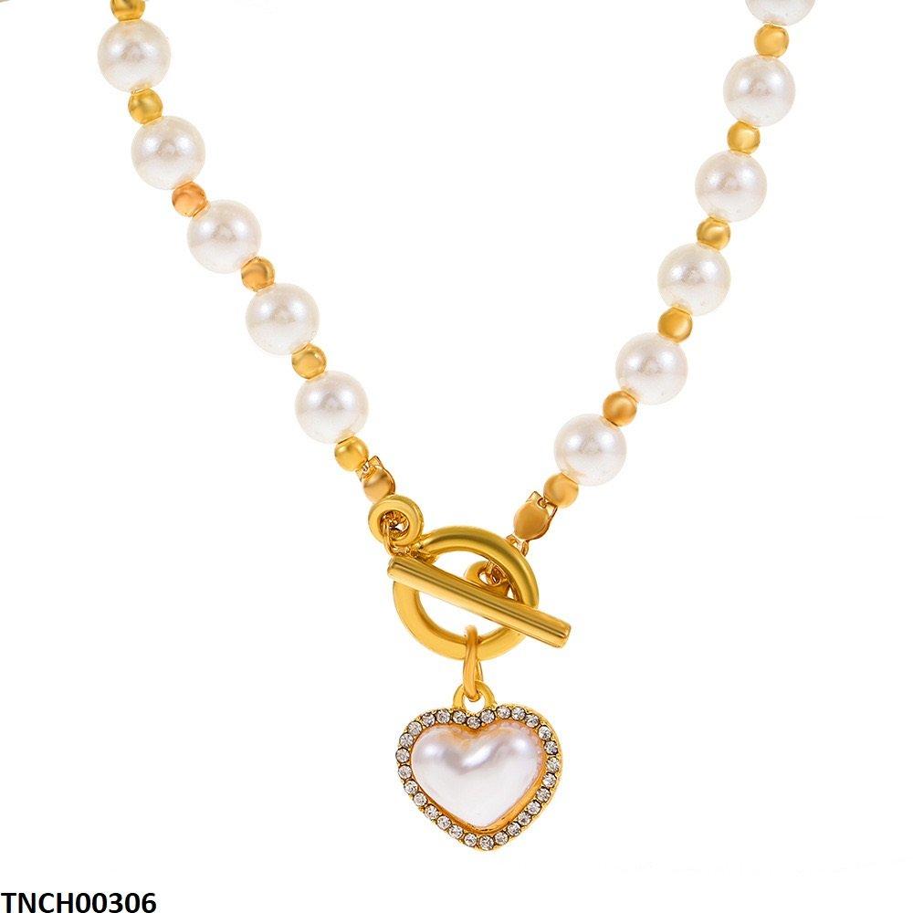 TNCH00306 QWN Heart Drop Pearl Necklace - TNCH