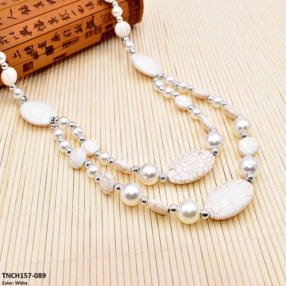 TNCH157 MHJ  Layer Faroza & Pearl  Beads Necklace - TNCH