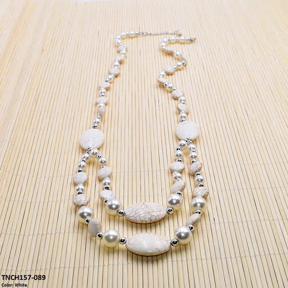 TNCH157 MHJ  Layer Faroza & Pearl  Beads Necklace - TNCH