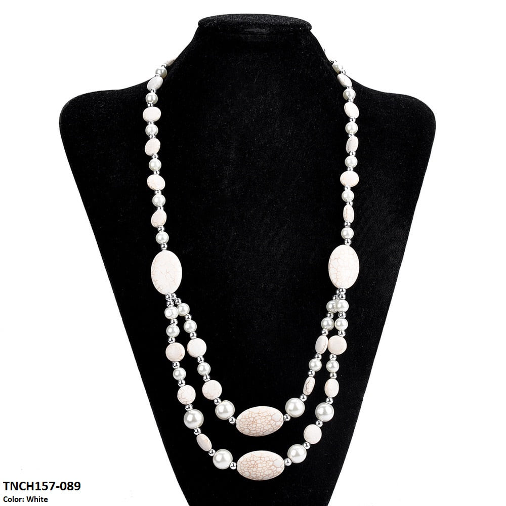 TNCH157 MHJ  Layer Faroza & Pearl  Beads Necklace - TNCH