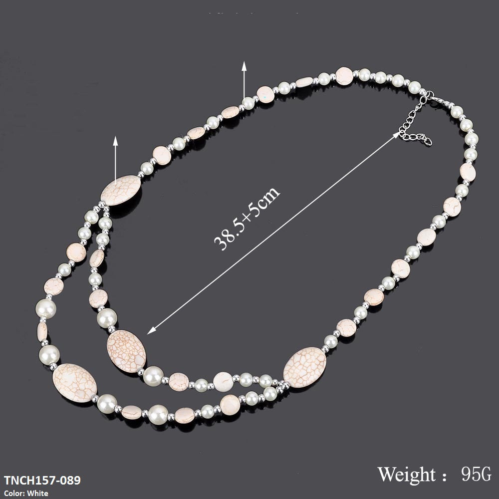 TNCH157 MHJ  Layer Faroza & Pearl  Beads Necklace - TNCH