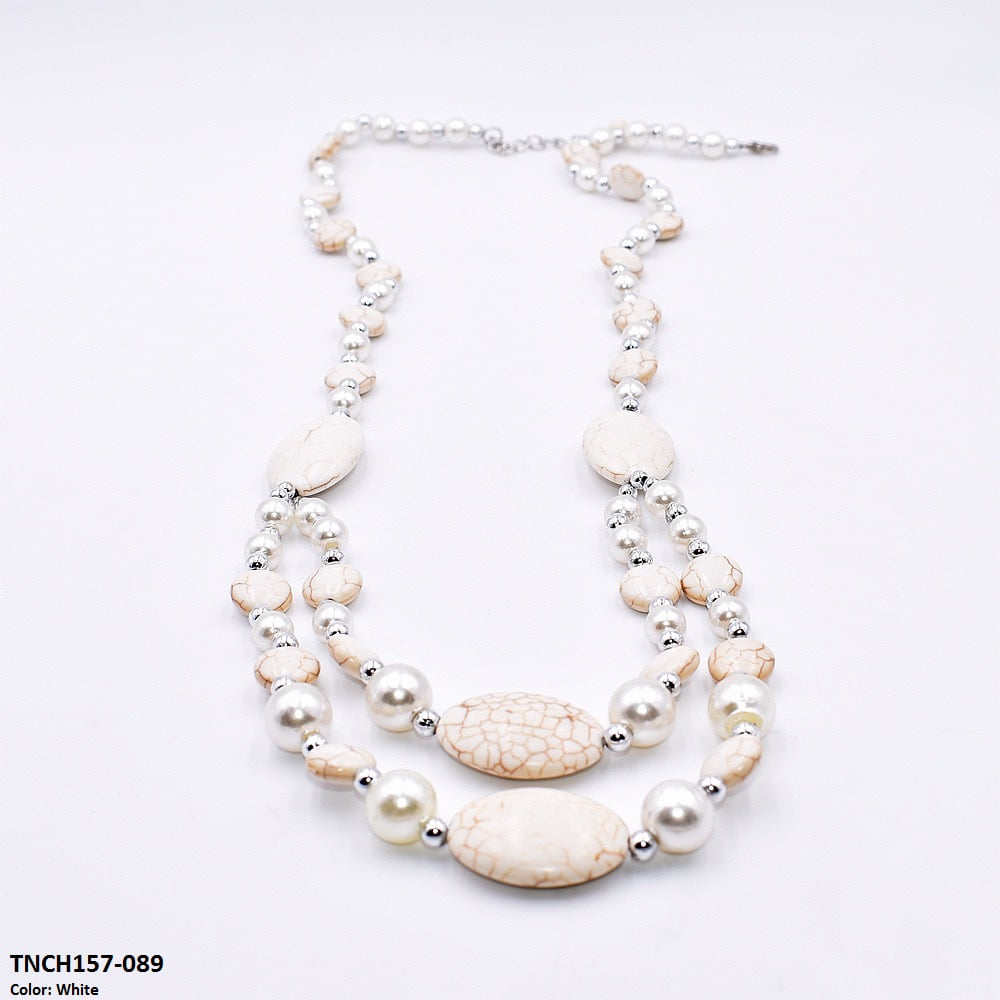 TNCH157 MHJ  Layer Faroza & Pearl  Beads Necklace - TNCH