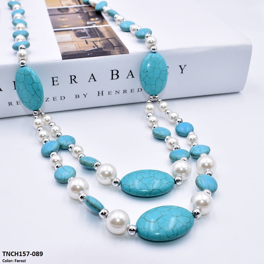 TNCH157 MHJ  Layer Faroza & Pearl  Beads Necklace - TNCH