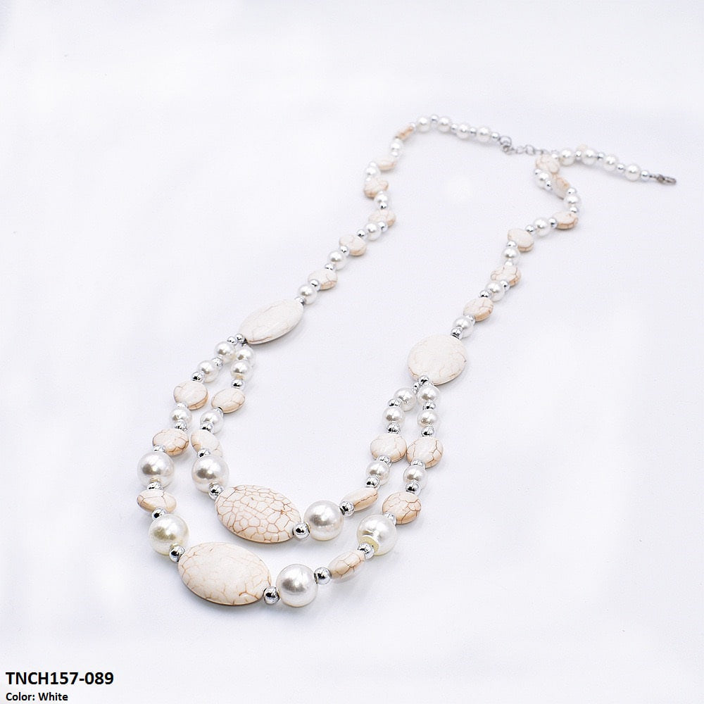 TNCH157 MHJ  Layer Faroza & Pearl  Beads Necklace - TNCH