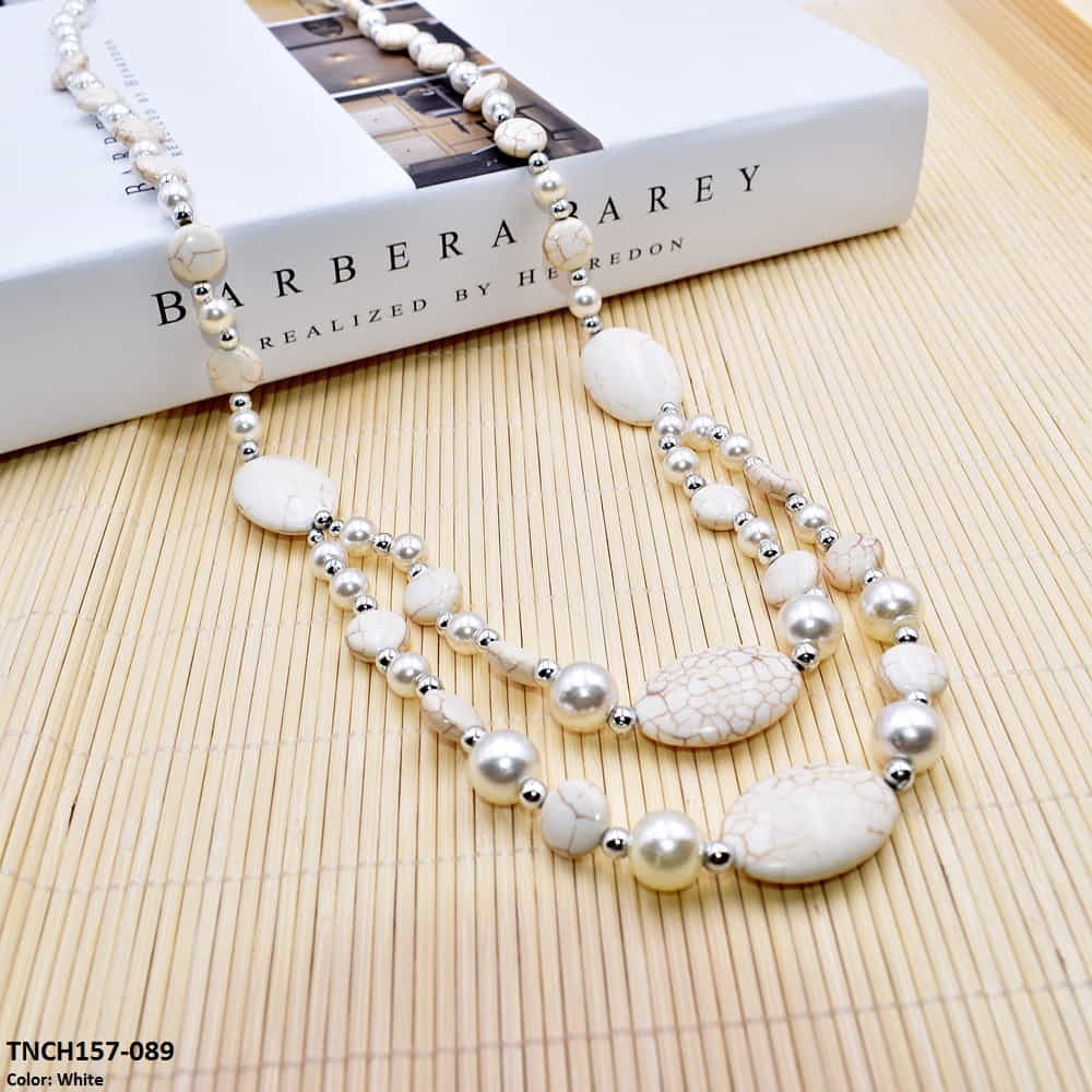 TNCH157 MHJ  Layer Faroza & Pearl  Beads Necklace - TNCH