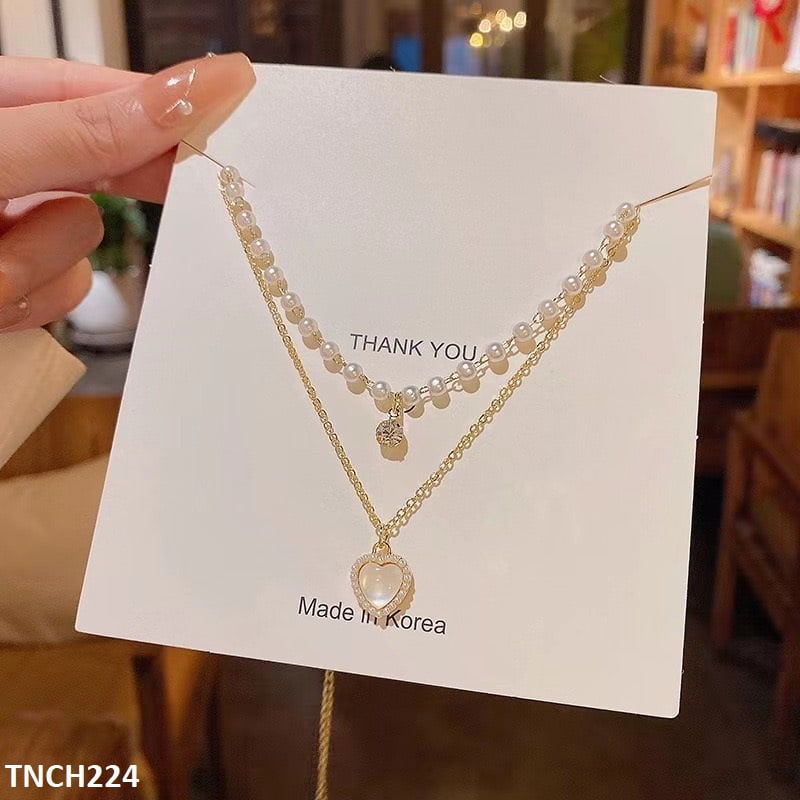 TNCH224 BTO Heart Pearl Layered Necklace - TNCH