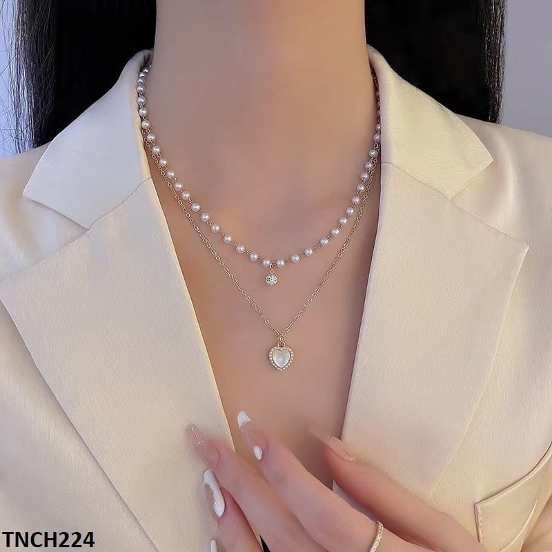 TNCH224 BTO Heart Pearl Layered Necklace - TNCH