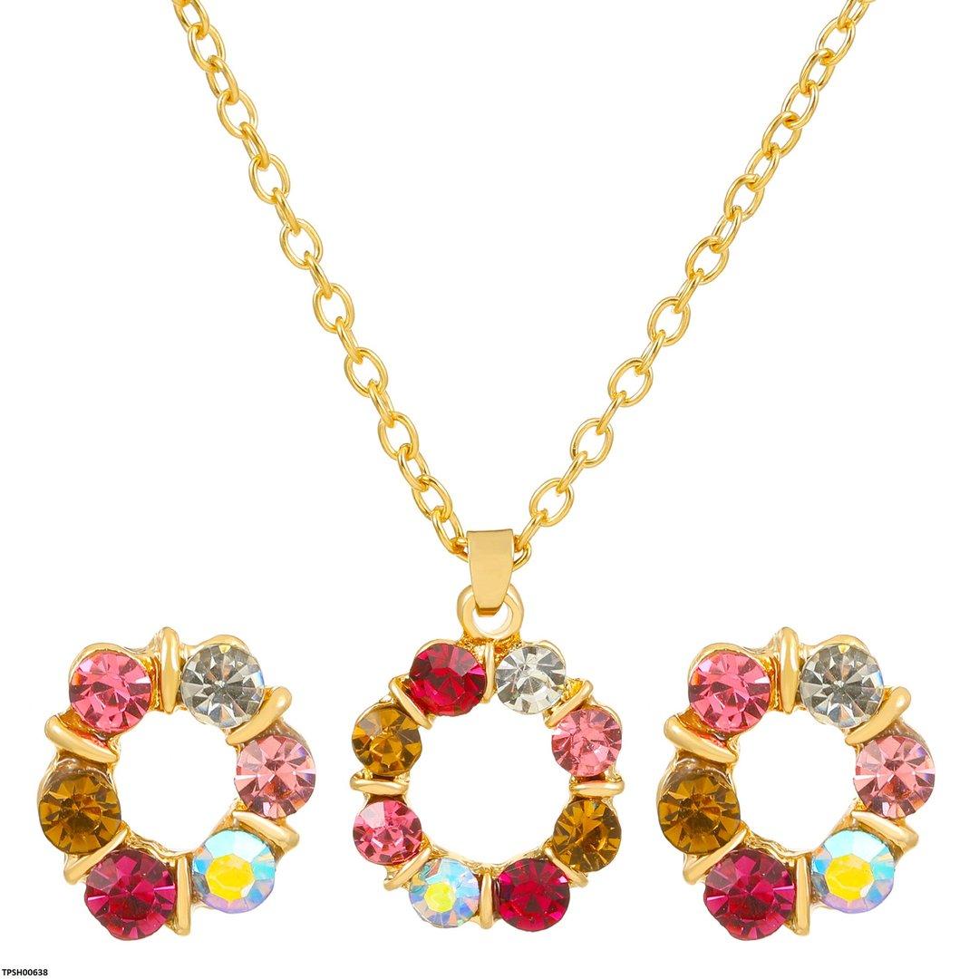 TPSH00638 QWN  Circle Layered Round Pendent Set - TPSH