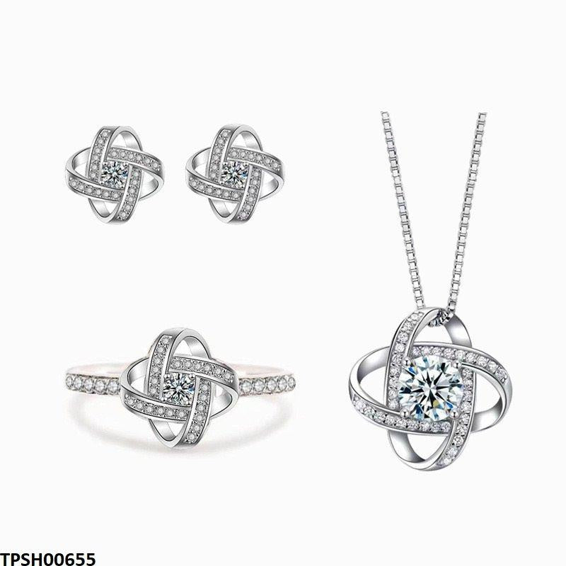 TPSH00655 JJF Studded Rose  Pendant Set - TPSH