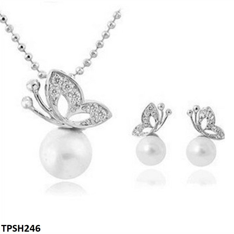 TPSH246 JMN Pearl Butterfly Pendant Set - CPSH