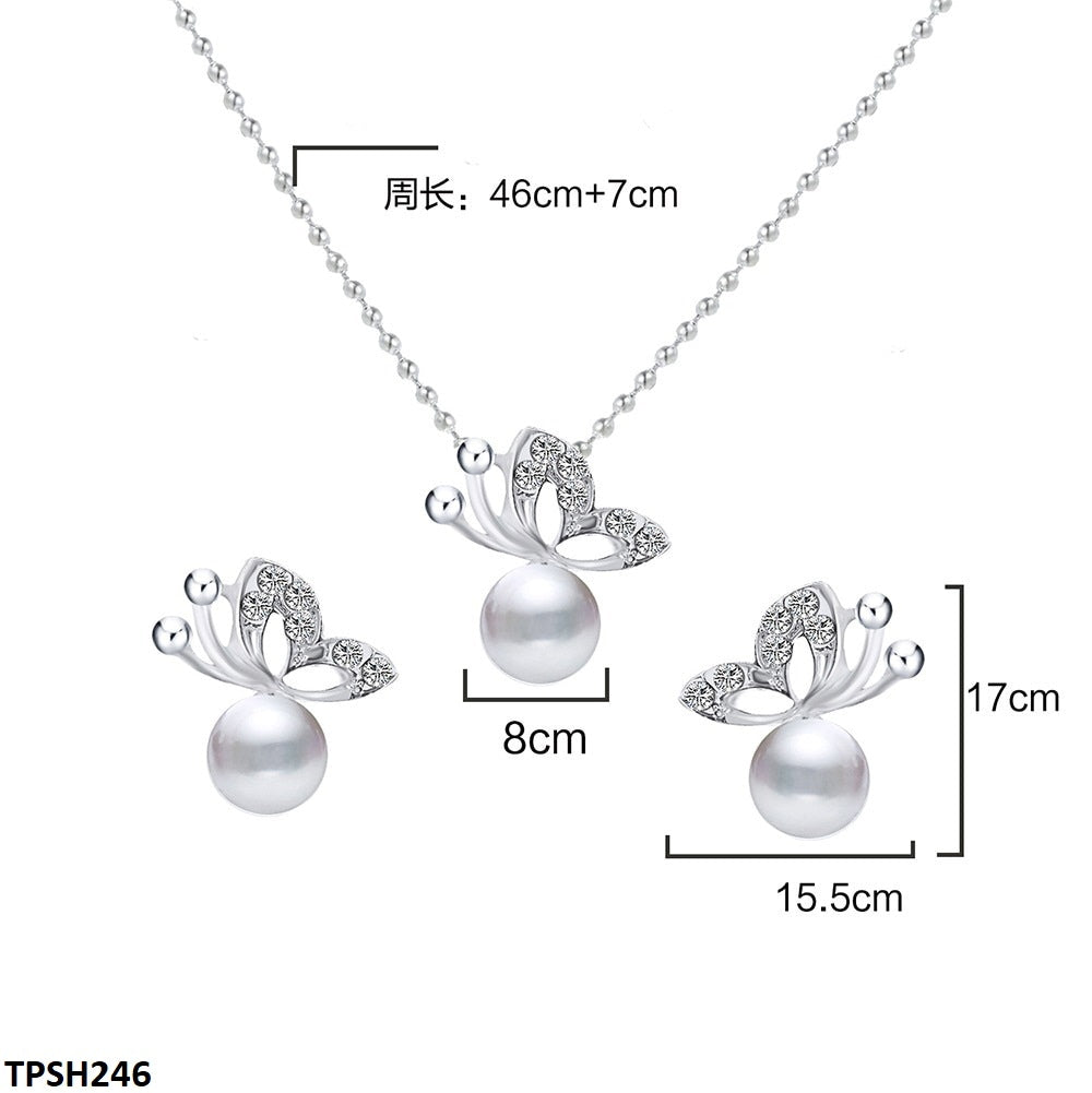 TPSH246 JMN Pearl Butterfly Pendant Set - CPSH