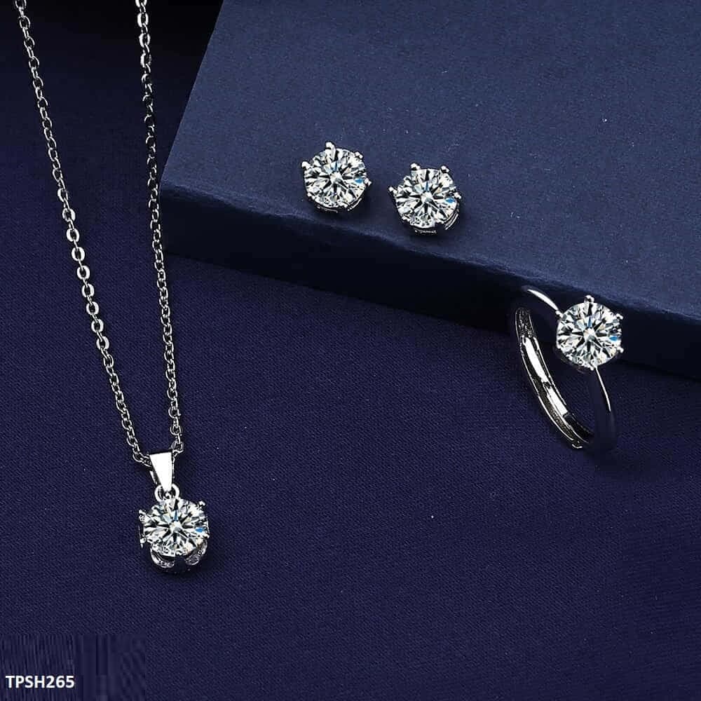 TPSH265 BLX Round Silver Stone Pendant Set - TPSH