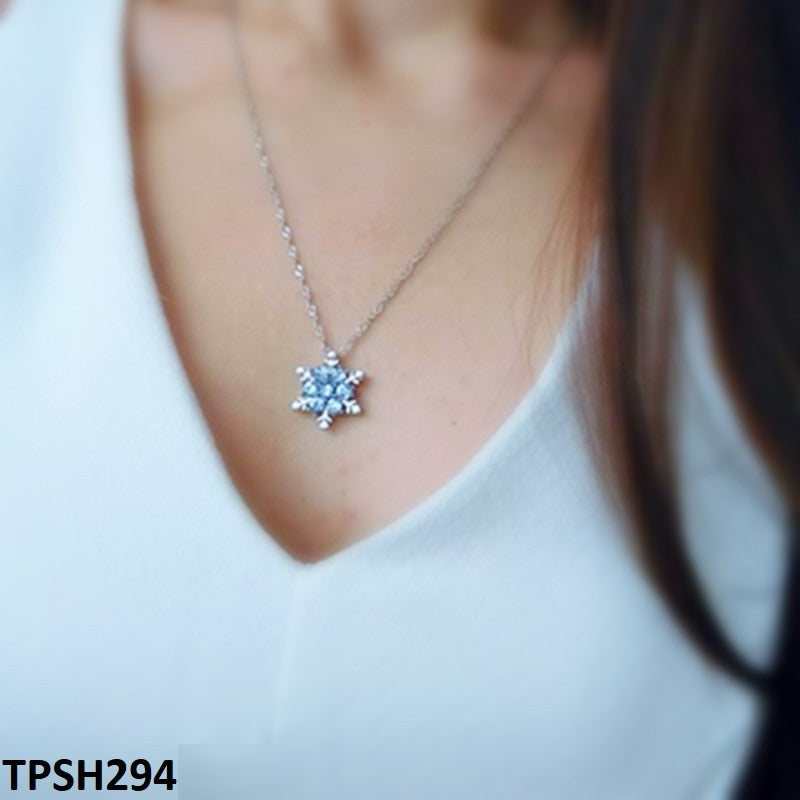 TPSH294 JMN Aqua Flower Star Curb Chain Pendant - CPSH