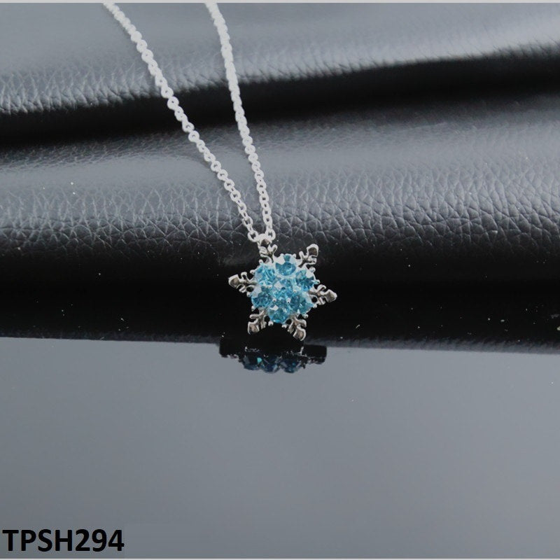 TPSH294 JMN Aqua Flower Star Curb Chain Pendant - CPSH